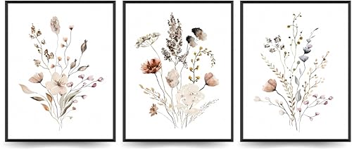 Linilioart 3 Stück Blumen Leinwand Wandkunst Aquarell Drucke Minimalistisches botanisches Blumengemälde für Schlafzimmer, ungerahmt (40 x 60 cm) von Linilioart