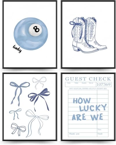 Linilioart Blaue Schleife, Kokett-Poster, Set mit 4 adretten, ästhetischen Strandmalerei, Bilddrucke, Wanddekoration für Mädchen, Schlafzimmer, Schlafsaal, ungerahmt (40 x 60 cm) von Linilioart