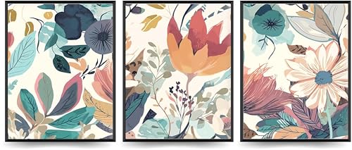 Linilioart Minimalistische abstrakte Linie, Boho-Wildblumen, Leinwandkunst, Set mit 3 neutralen Aquarelldrucken, Kunstwerk für Schlafzimmer, ungerahmt (40 x 50 cm) von Linilioart