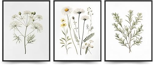 Linilioart Poster auf Leinwand, buntes botanisches Blumenmuster, 3er-Set, Vintage-Stil, Bauernhaus, Boho-Pflanze für Schlafzimmer, ungerahmt (50 x 70 cm) von Linilioart