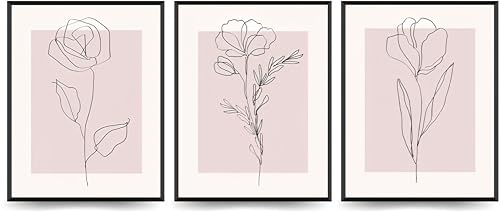 Linilioart Poster mit rosa Blumen, minimalistische Linie, abstrakte Blumendekoration für Schlafzimmer, Wohnzimmer, ungerahmt (20 x 25 cm), 3 Stück von Linilioart