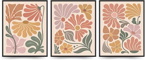 Linilioart Retro-Blumenposter, Pastellfarben, minimalistisch, botanisch, Leinwand, Boho, abstrakte Blume, Wandkunst, 3er-Set für Wohnzimmer, ungerahmt (50 x 70 cm) von Linilioart