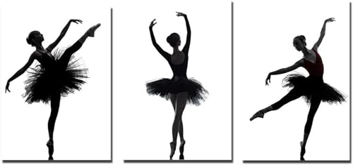 Linilioart Set mit 3 Ballett-Mädchen-Postern, schwarz-weiß, abstraktes Mädchen, Gymnastik, Wandkunstdruck, Sport-Silhouette, Poste für Schlafzimmer, 30 x 40 cm, ungerahmt von Linilioart
