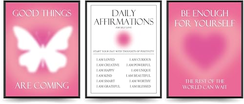 Linilioart Spirituelle Leinwand-Wandkunst, mit Farbverlauf, positive Bestätigungen, ästhetisches Bild, adrettes rosa Aura-Poster für Studentenwohnheim, ungerahmt (30 x 40 cm) von Linilioart