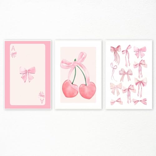 Linilioart Trendige rosa Schleifen, Kirsch-Poster, niedliche Poster, ästhetische Schleifen, Wandkunst, Set mit 3 Stück, für Schlafzimmer, Wohnzimmer, Esszimmer, Badezimmer, Büro, ungerahmt (21 x 30 Linilioart Trendige rosa Schleifen, Kirsch-Poster, niedliche Poster, ästhetische Schleifen, Wandkunst, Set mit 3 Stück, für Schlafzimmer, Wohnzimmer, Esszimmer, Badezimmer, Büro, ungerahmt (21 x 30 von Linilioart