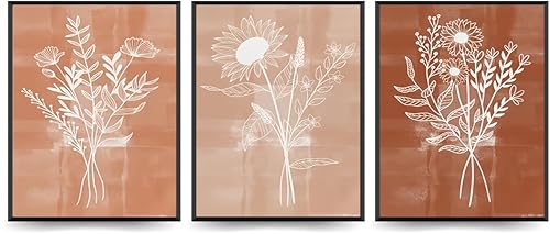 Linilioart Vintage Farmhouse Botanical Wall Art Set mit 3 abstrakten Terrakotta-Poster für Wohnzimmer, Schlafzimmer, Büro, ungerahmt (30 x 40 cm) von Linilioart