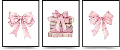 Linilioart Wandkunstdrucke, Motiv: rosa Schleife, Kokette, 3 Bücher, Wanddekoration, adrette Leinwand, Wanddekoration, trendig, pastellfarben, Mädchen, für Schlafzimmer, Schlafsaal, ungerahmt (50 x 70 Linilioart Wandkunstdrucke, Motiv: rosa Schleife, Kokette, 3 Bücher, Wanddekoration, adrette Leinwand, Wanddekoration, trendig, pastellfarben, Mädchen, für Schlafzimmer, Schlafsaal, ungerahmt (50 x 70 von Linilioart