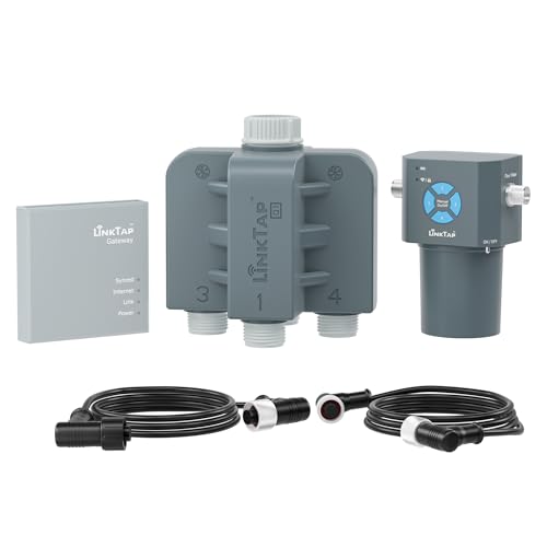LinkTap Q1 Drahtlose Bewässerungscomputer, Erfordert Gateway, 4-Zonen Smart Bewässerungssteuerung, 4 Integrierte Durchflussmesser, Entspricht 4 G2S, Einfache Installation und Bedienung, IP66 von LinkTap