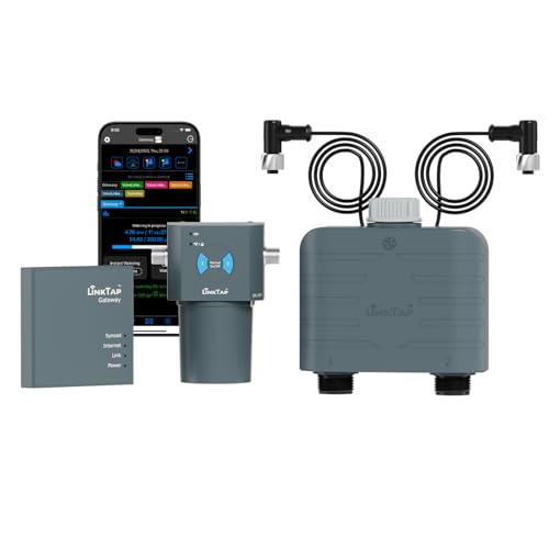 LinkTap T1 Intelligenter Bewässerungscomputer und Gateway, 2-Zonen Bewässerungssteuerung, Integrierte Durchflussmesser, Wetteranpassung, Größere Reichweite als WiFi, Echtzeit-Fehlererkennung, IP66 von LinkTap