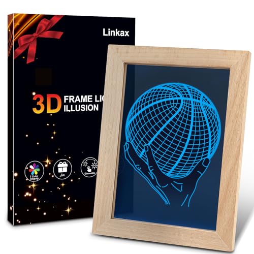 Linkax Basketball Geschenke Jungen Kinder Mädchen, Basketball Geschenke für Jungs, 3D Nachtlicht Kinder Optische Täuschung Lampe 16 Farben Ändern, Geburtstags Geschenke Kinderzimmer Deko von Linkax