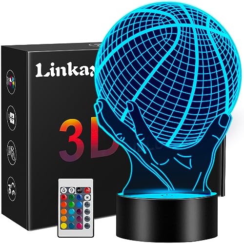 Linkax Basketball Geschenke Jungen Kinder Mädchen, Basketball Geschenke für Jungs, 3D Nachtlicht Kinder Optische Täuschung Lampe 16 Farben Ändern, Geburtstags Geschenke Kinderzimmer Deko von Linkax