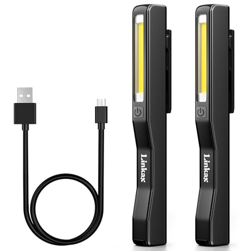 Linkax LED Arbeitsleuchte Werkstattlampe 2 Stück, Taschenlampe LED Aufladbar, COB Handlampe mit Magnet Clip für Auto Reparatur Notfall Garage Werkzeug Werkstatt Zubehör, Papa Kinder Männer Geschenk von Linkax