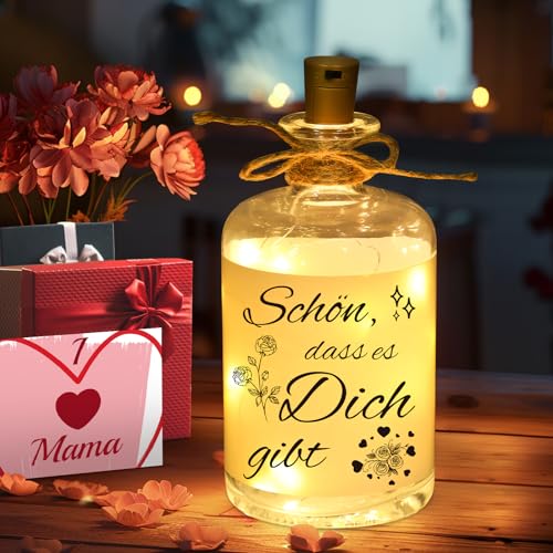 Linkax Muttertagsgeschenke für Mama Oma, Geschenke für Frauen Freundin, Geburtstagsgeschenk für Mama, LED Flaschenlicht mit Spruch-Schön, dass es Dich gibt, Dekolicht für Schlafzimmer Wohnzimmer von Linkax