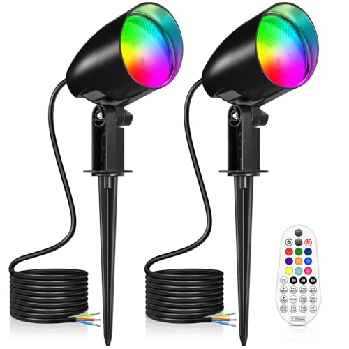 Linke LED Gartenstrahler RGBW Mit Fernbedienung 2 Stück 20W 1880LM Kaltweißes 6500K 10 Farben 30 Dynamische Modi IP66 Wasserdicht Timing-Funktion Gartenleuchte mit Erdspieß für Rasen, Baum, Wegen von Linke
