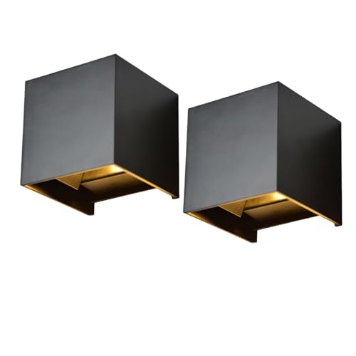 Linke LED Wandlampe 12W Warmweiß 3000K Auf und ab Einstellbar Abstrahlwinkel IP65 Wasserdicht Aussenbeleuchtung Aluminium Wandleuchte Innen/Aussen Ohne Flackern (Schwarz 2 Stück) von Linke