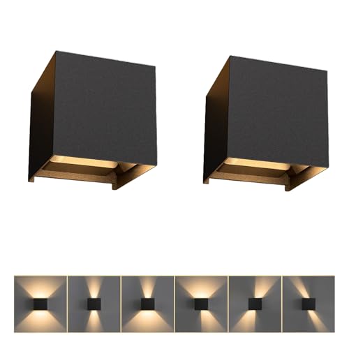 Linke LED Wandlampe 12W Warmweiß 3000K Auf und ab Einstellbar Abstrahlwinkel IP65 Wasserdicht Aussenbeleuchtung Aluminium Wandleuchte Innen/Aussen Ohne Flackern (Schwarz 2 Stück) von Linke