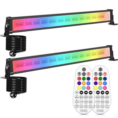 Linke RGB LED 42W Wallwasher 2er mit Fernbedienung Außenstrahler Dimmbar Flutlicht Bunt IP66 Wasserdicht Lightbar mit Memoryfunktion für Aussen Innen Baum Garten DJ Home Party Weihnachtsdekoration von Linke