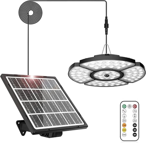 Linke Solarlampen für außen, 76 LED Solar Hängeleuchte, 270° verstellbare Solar Bewegungsmelder Leuchte mit Fernbedienung, 6 Modi 4 Verformte Köpfe Sicherheitsleuchte für Haus Hof Garage von Linke