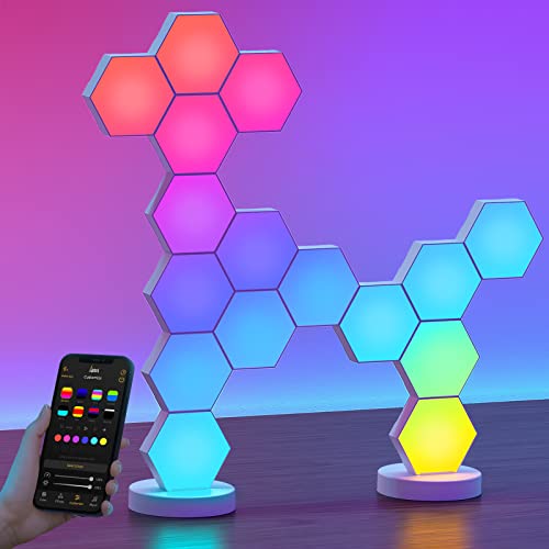 LinkedSparx 16 Stück Sechseck Wandleuchte Hexagon RGB Panel Musik Sync Smart LED Licht Wandpanel für Gaming Stimmungslichter Deko, DIY Lichtpanels mit App-Steuerung,Wall Light Room Deko von LinkedSparx