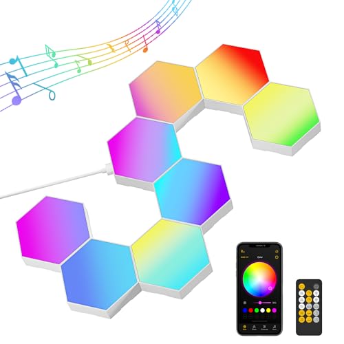 LinkedSparx LED Sechseck Gaming Wandleuchte 8pcs Hexagon RGB Panel - Sechseck Waben Wall Light Musik Sync Deko Hexa Wandbeleuchtung Smart Sechseckige Gamer Room Deko Modular Lampe von LinkedSparx