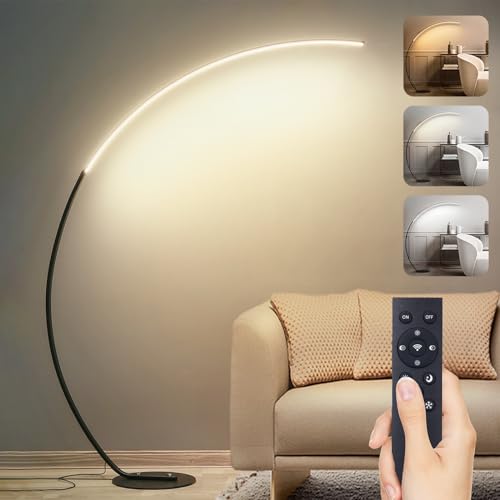 LED Stehlampe Dimmbar Bogenlampe Wohnzimmer, 25W Schwarz Stehleuchte mit Fernbedienung, Modern Bogenleuchte 3 Farbtemperaturen & Memory-Funktion, Ecke Leselampe für Sofa Büro Schlafzimmer, 170CM von Linkenail