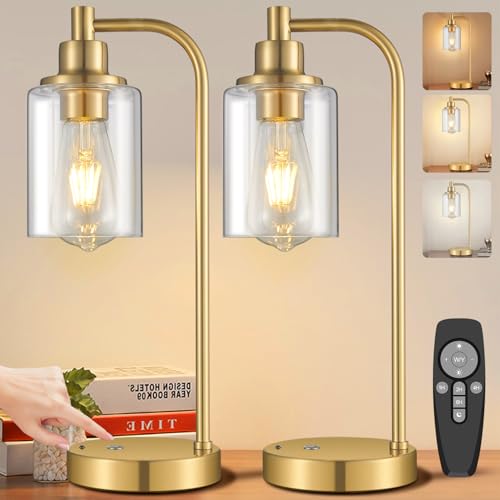 USB Aufladbar Tischlampe Kabellos, 2 Stück Dimmbare Akku Tischleuchte mit Fernbedienung, Touch Nachttischlampe mit Lampenschirm aus Glas, 8000mAh, Timing Nachtlicht Leselampe für Schlafzimmer, Gold von Linkenail