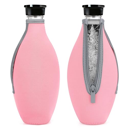 Linkidea 1 Packung Flaschenhülle kompatibel mit SodaStream Glasflaschenkaraffe, isolierte Neopren-Wasserflaschenhülle mit Reißverschluss (Rosa) von Linkidea