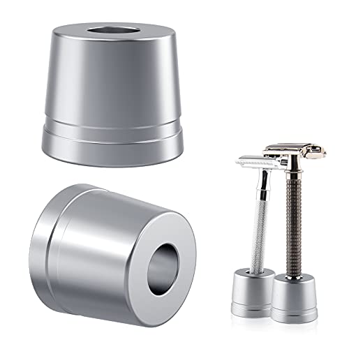Linkidea 2 Stück Rasierhobel-Ständer aus Aluminiumlegierung, für Rasierhobel, manueller Rasierer-Halter für Badezimmer-Arbeitsplatten (Silbergrau) von Linkidea