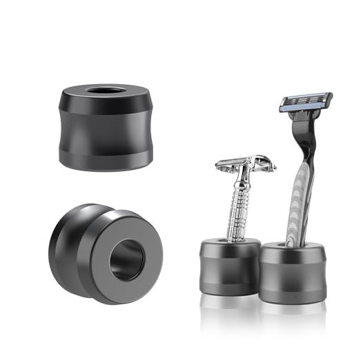 Linkidea 2 Stück Sicherheitsrasiererständer, Öffnungsdurchmesser 18,5 mm, Aluminiumlegierung, Herren-Rasierständer für Badezimmer-Arbeitsplatten, dunkelgrau von Linkidea