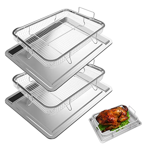 Linkidea 2 kleine Bräter mit Gestell-Set, Edelstahl-Backkühlgestell, rechteckig, 30,5 x 22,9 cm, Ofenblech und sichere Gitterroste zum Braten von Linkidea