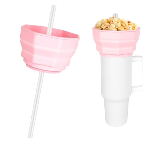 Linkidea 2er-Pack faltbare Snackschalen, kompatibel mit Stanley Adventure Quencher 40oz, Stanley Quencher H2.0 40oz, schlichter moderner 40oz Glasbecher mit Silikonstrohhalm (Rosa) von Linkidea