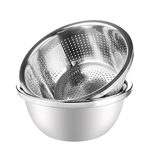 Linkidea 304 Edelstahl-Sieb mit Schüssel, 2er-Set, Küchensieb, Waschmaschinen-Abtropfgestell mit Becken für Gemüse, Obst, Pasta, Salat, Lebensmittelzubereitung, strapazierfähig und Spülmaschine von Linkidea