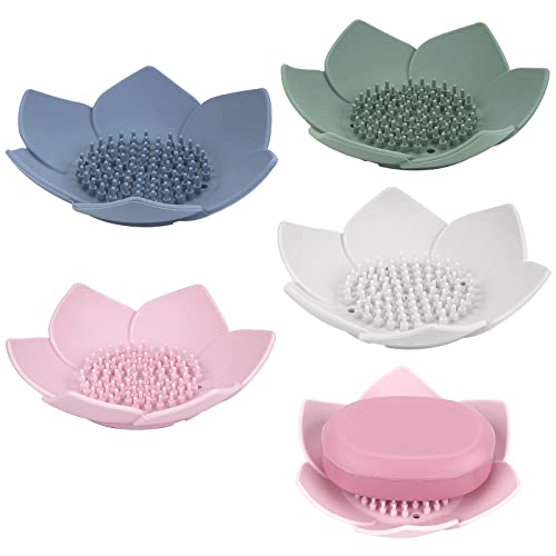 Linkidea 4 Stück Seifenschale mit Ablauf, Silikon-Seifenhalter für Badezimmer, Blumenform, Seifenschale für Küchenspüle von Linkidea