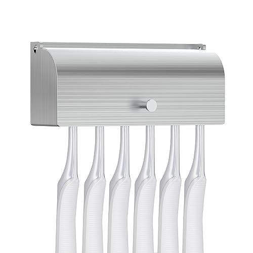 Linkidea Wandhalterung Zahnbürstenhalter mit Abdeckung für Badezimmer, Dusche, Edelstahl, selbstklebende Wandhalterung, 6 Steckplätze, Zahnbürstenaufhänger von Linkidea