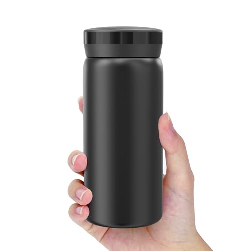Linkidea 7 oz (200 ml) Mini-Wasserflasche, kleine vakuumisolierte Edelstahl-Wasserflasche für heiße und kalte Getränke, passt in Handtaschen, Geldbörsen und Hosentaschen (Schwarz) von Linkidea