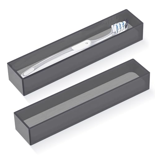 Linkidea Acryl-Zahnbürstenhalter mit Zahnbürsten-Abflussloch mit Kieselgur-Trockenstein, Badezimmer-Schubladen-Organizer, kompatibel mit Colgate Extra Clean, Oral-B CrossAction (Grau 2er-Pack) von Linkidea