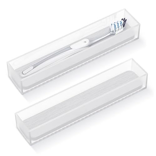 Linkidea Acryl-Zahnbürstenhalter mit Zahnbürsten-Abflussloch mit Kieselgur-Trockenstein, Badezimmer-Schubladen-Organizer, kompatibel mit Colgate Extra Clean (Transparentes 2er-Pack) von Linkidea