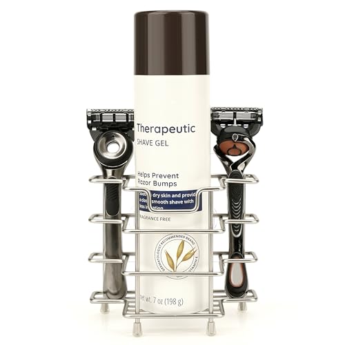 Linkidea Desktop-Edelstahl-Rasierer-Halter für Dusche, Rasierdosen-Gel-Aufbewahrungsständer mit rutschfester Basis, kompatibel mit Gillette Fusion 5 Power, Labs mit Peeling-Stange (Silber) von Linkidea