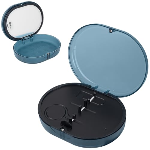 Linkidea Doppellagiger Aufbewahrungskoffer mit Spiegel für Halter, tragbare Aligner Container Box mit Entfernungswerkzeug, Bürste, Kindermundschutz, Prothesenhalter mit Magnetverschluss (Blau), blau von Linkidea