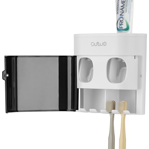 Linkidea Zahnbürstenhalter mit 2 Zahnpastaquetschen, 4 Schlitzen Zahnbürstenaufhänger, Wandhalterung Zahnpastaspender für Duschbad, kompatibel mit Oral-B CrossAction, Colgate Extra Clean von Linkidea