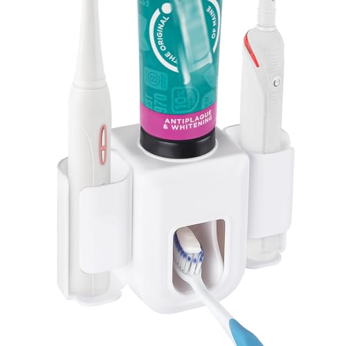 Linkidea Elektrischer Zahnbürstenhalter, Wandhalterung, 2 Fächer, Organizer für elektrische Zahnbürsten, kompatibel mit Oral-B IO-Serie, Zahnpastaspender, kompatibel mit Colgate Optic White Zahnpasta Linkidea Elektrischer Zahnbürstenhalter, Wandhalterung, 2 Fächer, Organizer für elektrische Zahnbürsten, kompatibel mit Oral-B IO-Serie, Zahnpastaspender, kompatibel mit Colgate Optic White Zahnpasta von Linkidea
