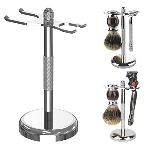 Linkidea Ständer für Rasierer- und Bürstenhalter, Deluxe-Herrenrasierpinsel-Aufhänger aus Edelstahl, Rasierer-Set, Organizer für Badezimmer, Dusche (Silber) von Linkidea