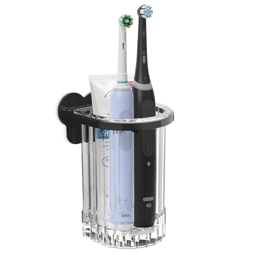 Linkidea Selbstklebender elektrischer Zahnbürstenhalter für die Dusche, Zahnbürsten-Organizer zur Wandmontage, kompatibel mit Oral-B iO-Serie, Philip Sonicare ProtectiveClean (schwarz) von Linkidea