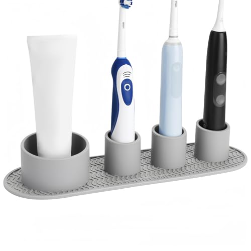 Linkidea Silikon-Halter für elektrische Zahnbürsten, Aufsatz-Organizer mit 4 Fächern, kompatibel mit Oral-B iO-Serie, Philips Sonicare ProtectiveClean (Grau) von Linkidea