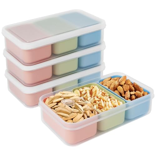 Linkidea Snackbehälter 4er-Set mit 3 herausnehmbaren Fächern, wiederverwendbare Frischhaltedosen mit Deckel, kühlschrank-, mikrowellen- und spülmaschinenfest (4) von Linkidea