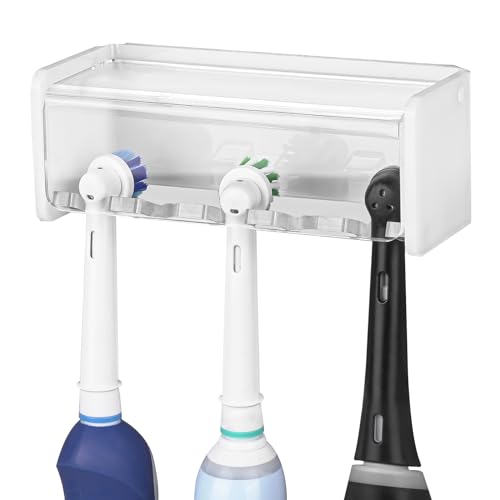 Linkidea Wandhalterung für elektrische Zahnbürsten mit Abdeckung für Badezimmer, 5 Fächer, elektrischer Zahnbürsten-Organizer, kompatibel mit Oral-B iO-Serie, Philips Sonicare ProtectiveClean (weiß) von Linkidea