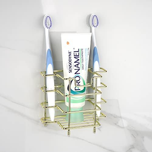 Linkidea Wandmontierter Badezimmer-Zahnbürstenhalter aus Edelstahl für elektrische Zahnbürste, Zahnpasta, Rasierer, Selbstklebender wandmontierter Arbeitsplatten-Organizer mit 3 Fächern von Linkidea