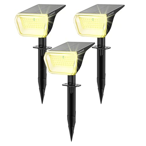 Linkind 60-Led Solar Strahler für außen Warmweiß 800Lm, Extra-lange Leuchtdauer & Intelligent Entladung, 3000K Solar Gartenleuchte mit Lade-Anzeige, IP67 LED Gartenstrahler Solarlichter, 3 Stück von Linkind