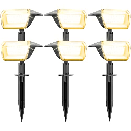 Linkind 60-Led Solarlampen für außen 800Lm, Ultra-lange Leuchtdauer, Warmweiß Solar Gartenbeleuchtung mit intelligentem Entladealgorithmus, IP67 Solar Spots für Einfahrt, Vorgarten, 6 Stück von Linkind