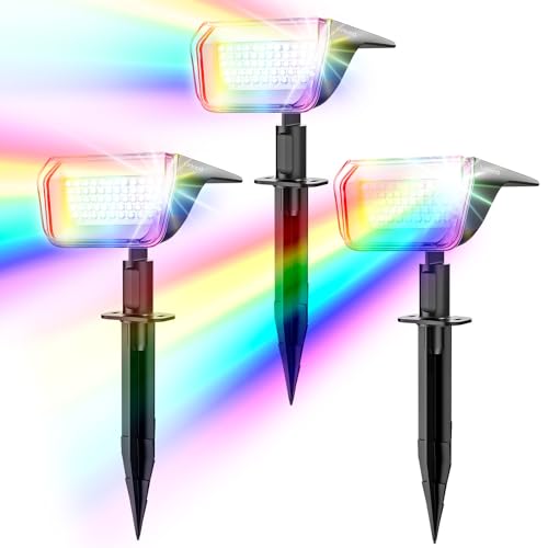 Linkind Bunte Solar Gartenleuchte für außen, RGB & Weiß 10 Modi Solar Außenlampen mit Ladeindikator & Ultra-lange Leuchtdauer, Wetterfest Baumstrahler für Party, Pflanzenbeleuchtung, 3 Stück von Linkind